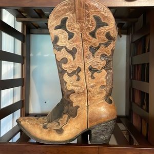 Tan/Brown Leather Sterling River Cowboy Boots - Size 9